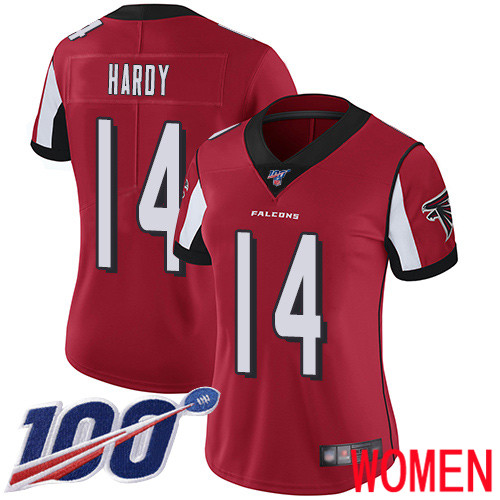 Atlanta Falcons Limited Red Women Justin Hardy Home Jersey NFL Football #14 100th Season Vapor Untouchable->atlanta falcons->NFL Jersey